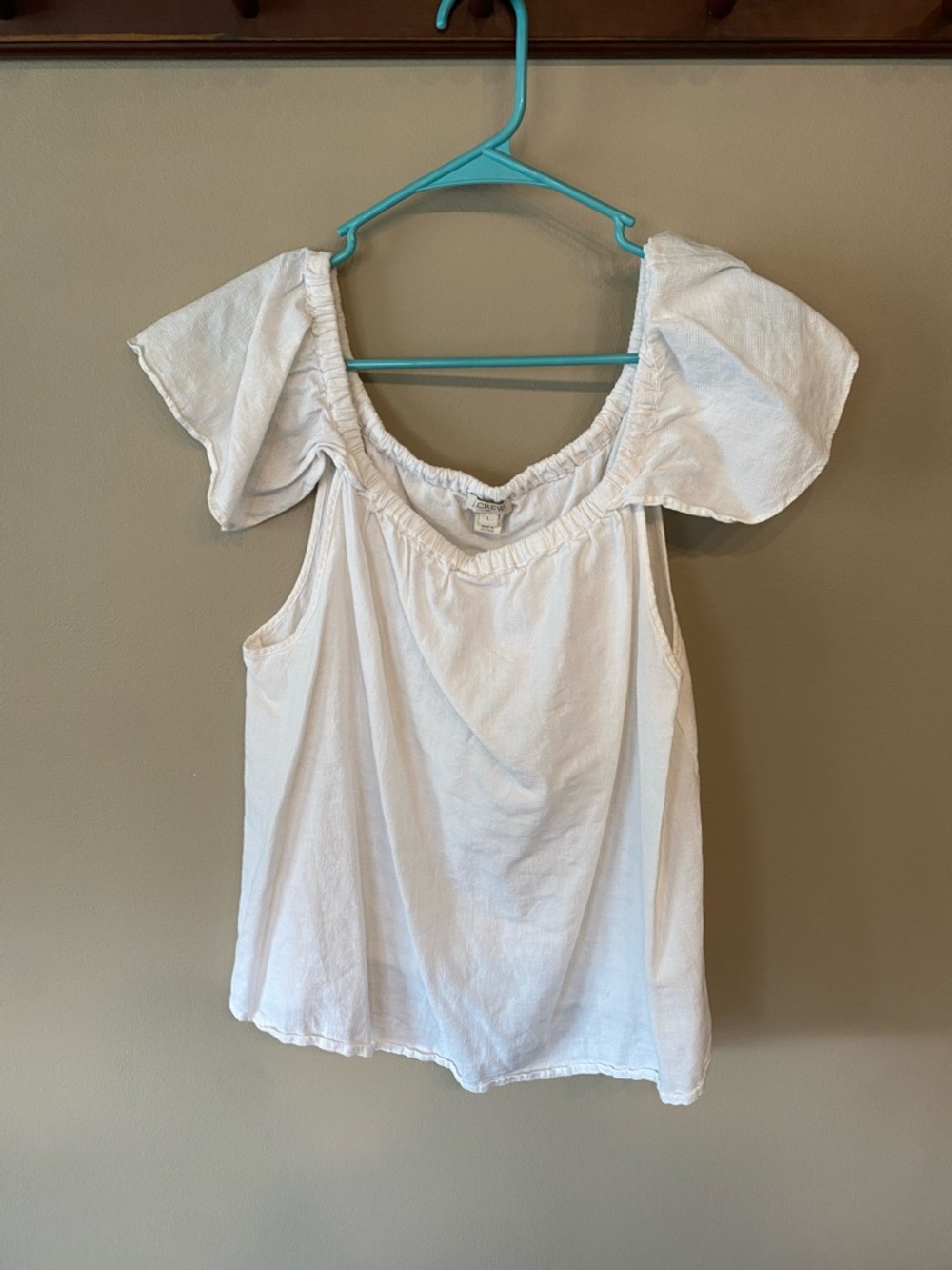 J. Crew White Off-Shoulder Ruffle-Sleeve Blouse